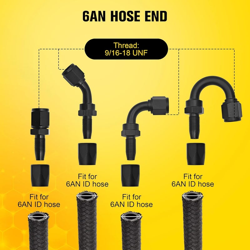 ZOSANY 6AN Hose End Fitting Kit with Straight, 45, 90, and 180 Degree, 6AN Male Coupler Adapter & Hose Separator Clamp Fitting for CPE Braided Hose - Image 5